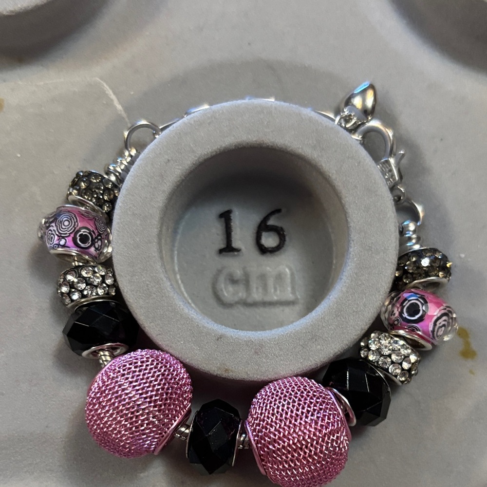 Elegant Pink and Black Charm Bracelet Handmade